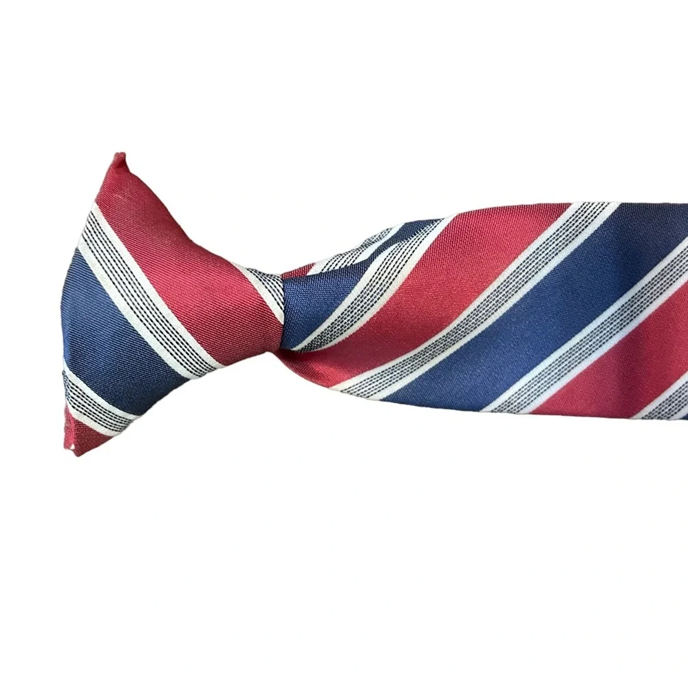Boys clip on tie red white blue and grey